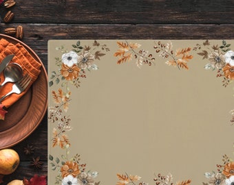 Thanksgiving Placemat- Fall Table Placemat Floral Autumn leaves Table setting placemats, Fall Colors- Sold Individually 1 Pc