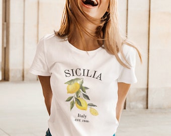 Chemise Sicilia, TShirt Sicile Citrons, TShirt Italie, Chemise Italie, T-Shirt Palerme, Chemise Positano, Cadeau Italie, Mode Italie