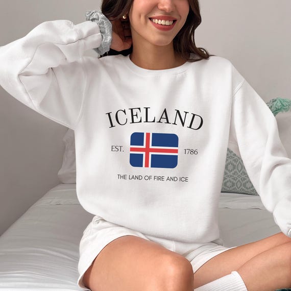 Sweatshirt Femme Drapeau Islandais – Cadeau Islande Pour Fille Ou Maman – Coupe Classique Confortable