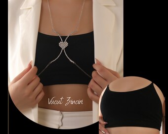 2-Piece Waterway Set Heart Body Chain and Heart Waist Chain Belt Body Accessory Set Chest Bikini Set