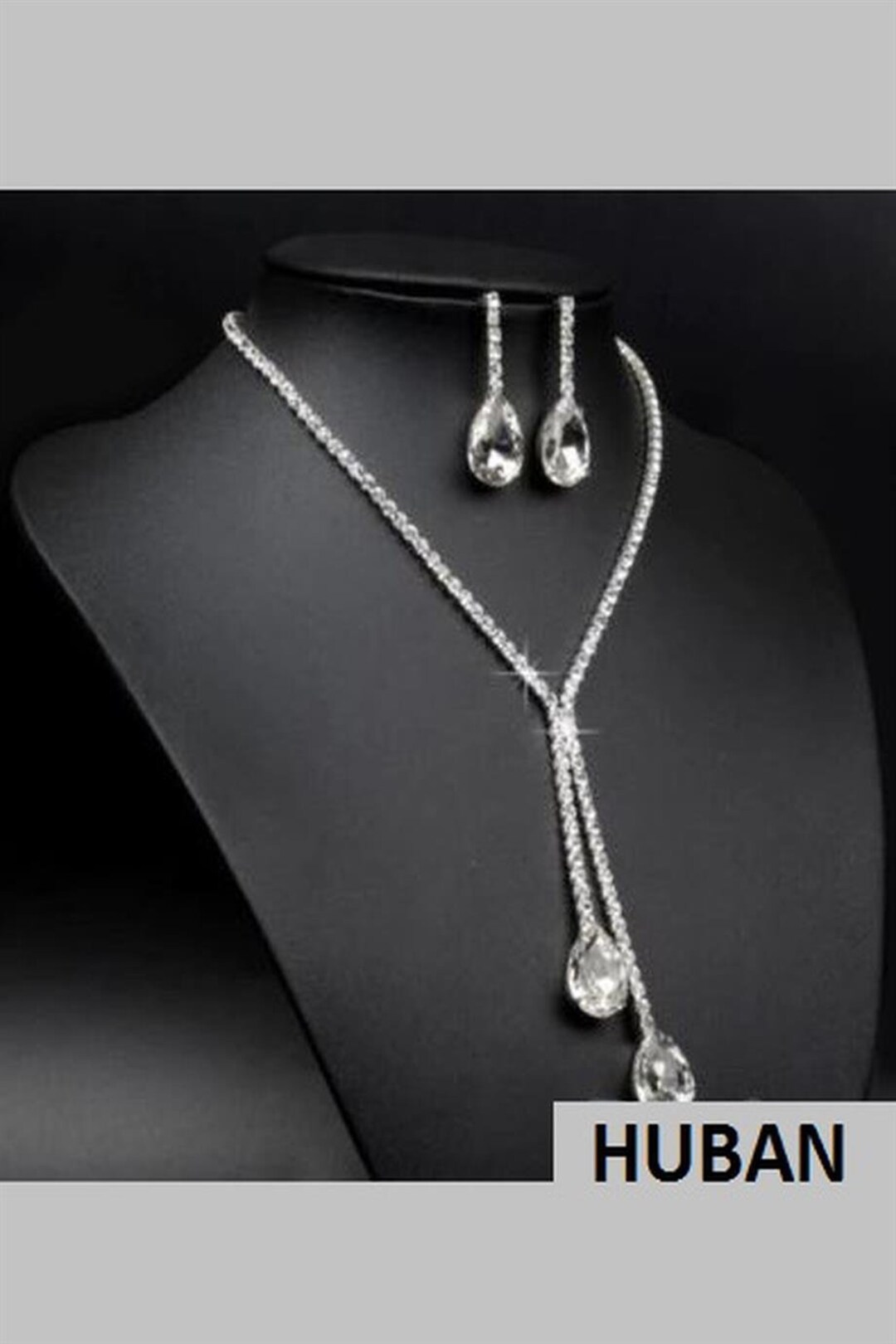Flower Crystal Bridal Necklace & Earrings Set with Water Drop Pendant main image 1