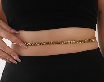 Gold Color Waterway 2 Row Big Stone Waist Chain Stone Waist Chain Trend Waist Chain Belt Belly Chain