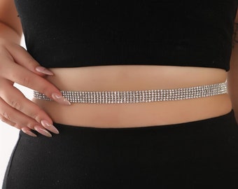 Silver Color Waterway 5 Rows Stone Waist Chain Stone Waist Chain Bikini Trend Waist Chain Belt Belly Chain