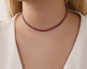 Red Color Waterway 2 Row Stone Choker Necklace Stone Necklace Trend Choker Necklace Choker