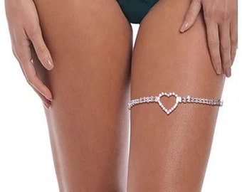 Crystal Stone Heart Leg Chain Leg Accessory Silver Plated