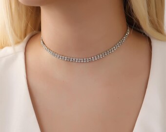 Silver Color Waterway 2 Row Stone Choker Necklace Stone Necklace Trend Choker Necklace Choker
