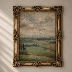 Vintage English Countryside Landscape - Rustic Cottagecore Decor, Pastoral Fields, Moody Impressionist Art Print, Digital Download 920