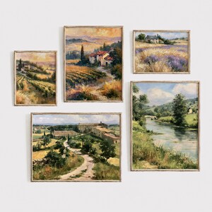 Rustic French Countryside Wall Art Set, 5-Piece Printable Bundle, Pastoral Landscape Decor, Farmhouse Style, Digital Download 1064