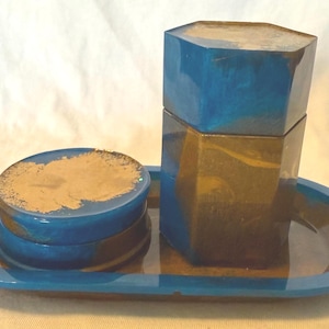 Resin Blue and Gold 3pc Grinder Jar and Tray Set