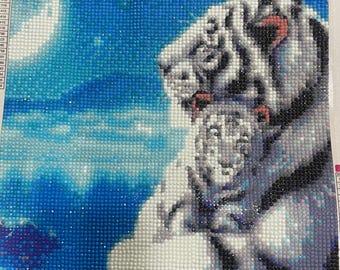 White Tiger with Baby Tiger Painting