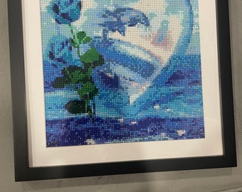 Blue Rose & Dolphins framed Diamond Painting