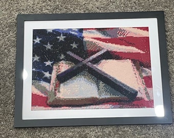 Patriotic Bible/Cross Framed Diamond Painting