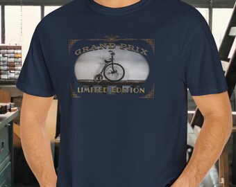 Garment-Dyed T-Shirt: Antique Bicycle Art Deco Design, Gift for Dad