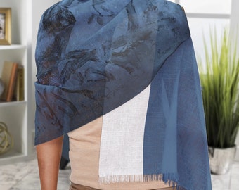 Blue Tucan Print Scarf, Elegant Women's Neck Accessory