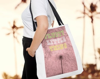 Grungy Pink Dandelion Tote Bag: Whimsical Text, Girlcore Style