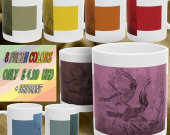 Coffee tea chocolate mug unique tucans bird housewarming gift 11oz ceramic cup