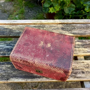 Vintage leather, satin and velvet lined jewellery box inscribed J. S circa 1930