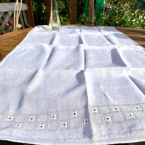 Vintage Linen Table runner with whitework and drawn thread embroidery