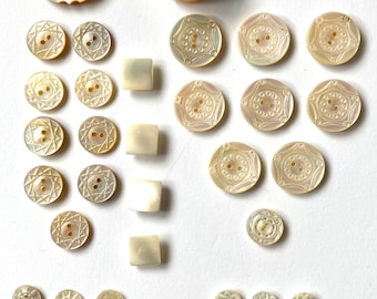 Antique and Vintage Hand carved Mother of Pearl Buttons