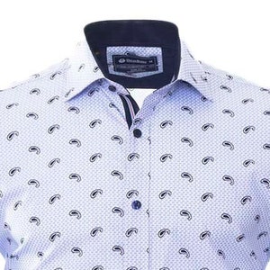 Elegant leisure, office shirt, slim fit, white - royal blue, paisly pattern
