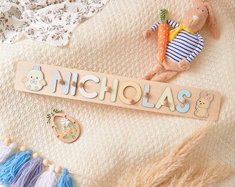 Wooden Name Puzzle, Custom Baby Name puzzle, Easter gifts for kids wooden toys montessori toddler toys, nursery name puzzle, baby boy gift