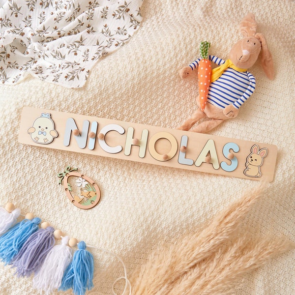 Wooden Name Puzzle, Custom Baby Name puzzle, Easter gifts for kids wooden toys montessori toddler toys, nursery name puzzle, baby boy gift