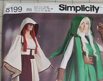 Simplicity pattern 8199 misses fantasy ranger Link costumes sizes 6-14 and 14 - 22 out-of-print uncut factory folded