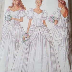 New Look pattern 6542 formal wedding gown with overskirt and puff sleeves size 6-18 RARE out of print factory folded mostly uncut all here