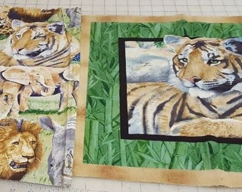 Jungle cats fabric panels for making pillows, wall hangings or framed art