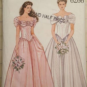 New Look pattern 6266 formal off-shoulder wedding gown with draped neckline size 8-18 RARE out of print factory folded mostly uncut all here