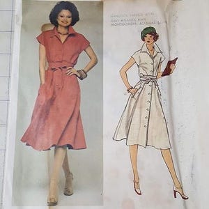 Vintage Vogue Nina Ricci pattern 1245 cap sleeved dress flared skirt button front size 8 RARE out-of-print some pieces neatly cut all here