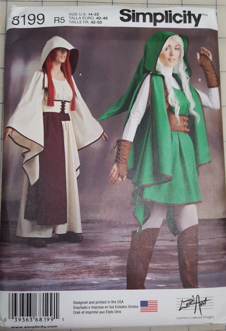 Simplicity pattern 8199 misses fantasy ranger Link costumes sizes 6-14 and 14 22 out-of-print uncut factory folded image 1