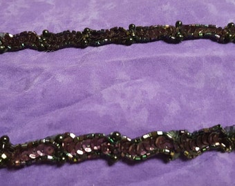 Garnet and black iris iridescent beaded and sequined vintage trim yardage 1/2" wide