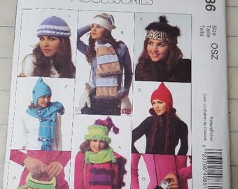 McCalls pattern 4986 assorted hats, bag, scarf, mittens pattern out-of-print factory folded uncut