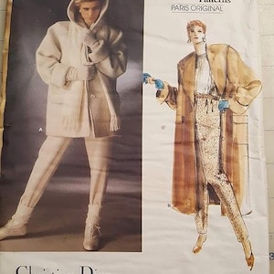 Vintage Vogue Dior pattern 1637 lined hooded coat, jacket, pants misses size 12 out-of-print uncut factory folded