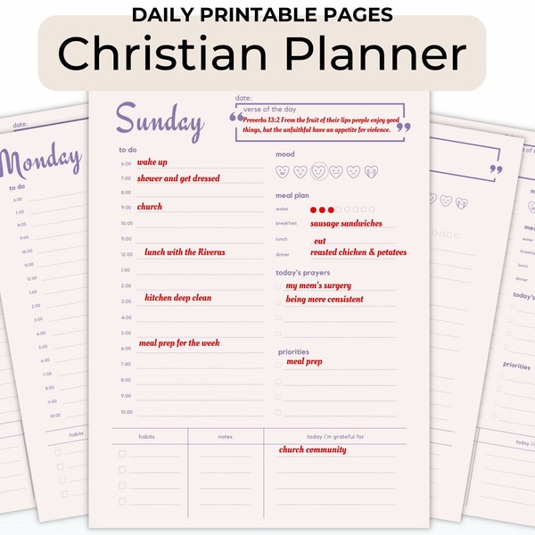 Christian Planner Printable Daily Devotional Schedule Faith Based Goals Habit Tracker Bible Study Plan College Planner Homeschool Mom To Do