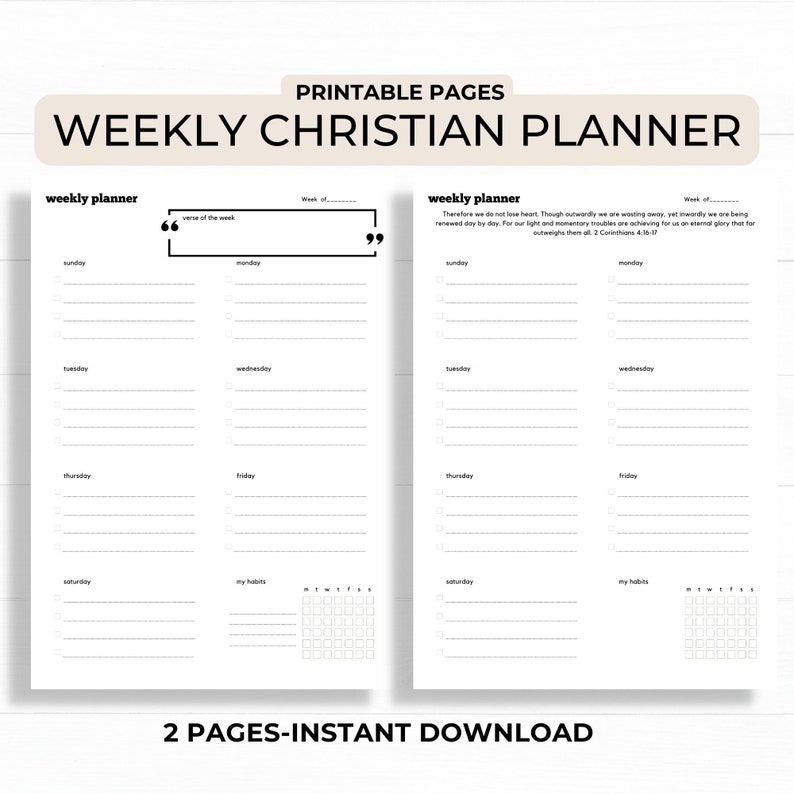 Christian WEEKLY Planner Printable to Do List Weekly Calendar Fitness ...
