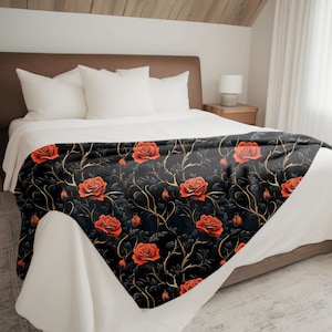 Gothic Comforter Goth Girl Throw Blanket Emo Bedroom Aesthetic Academia Bedding Rose Fall Couch Throw Victorian decor Winter Sherpa Fleece