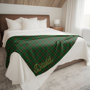 Mens Custom Plaid Blanket Green Plaid Blanket Fleece Monogrammed Sherpa Blanket Couch Throw Men Home Decor Man Cave Green Throw Mens Office