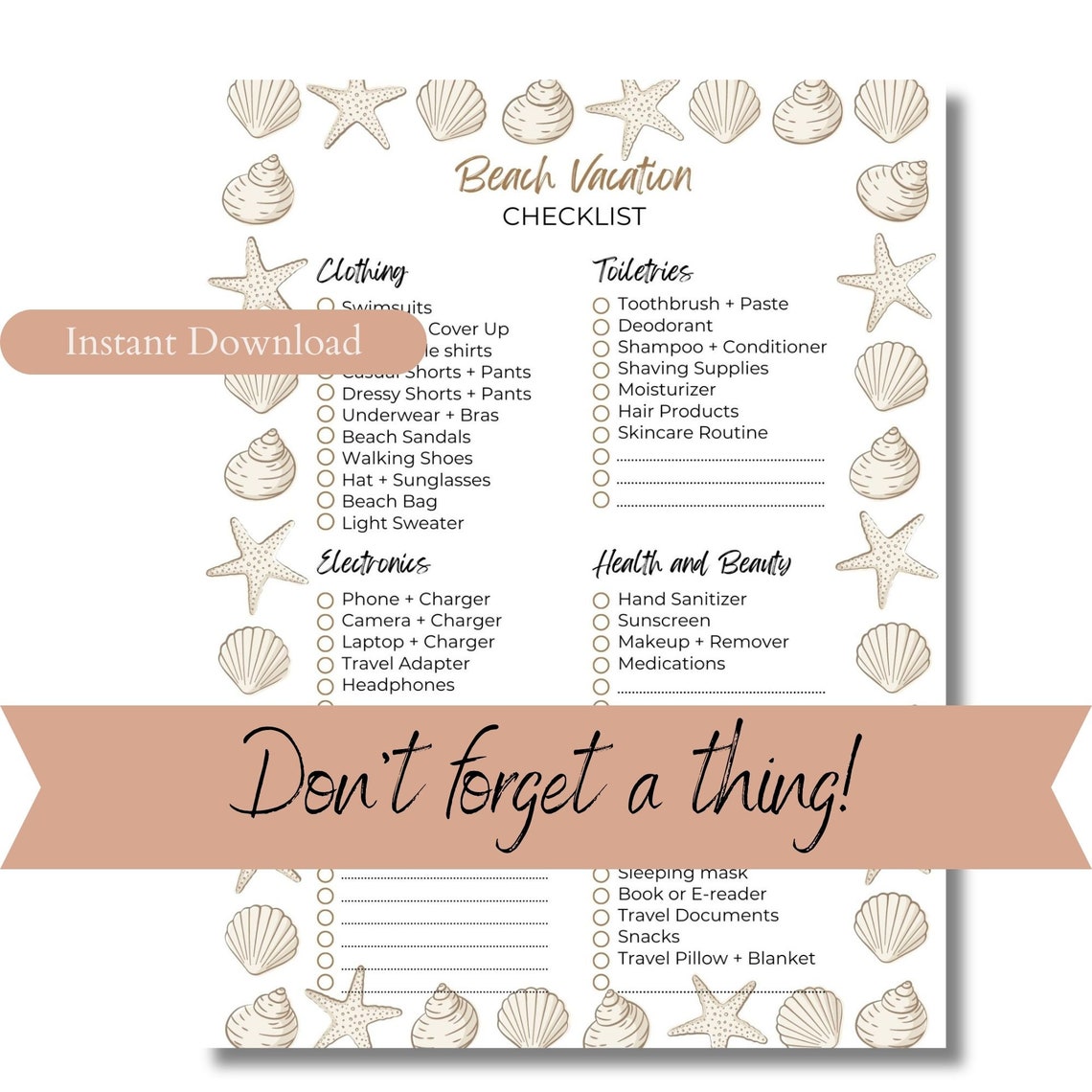 Beach Vacation Packing List Printable Travel Packing List PDF Vacation