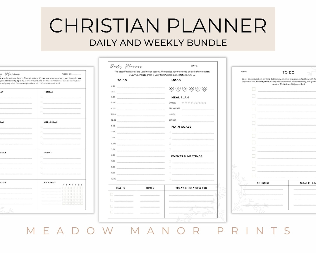 CHRISTIAN Planner Printable DAILY and Weekly Planner Devotional Planner ...