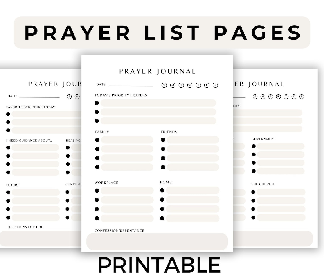 Prayer List Printable Journal Prayer Cards Daily Devotional - Etsy
