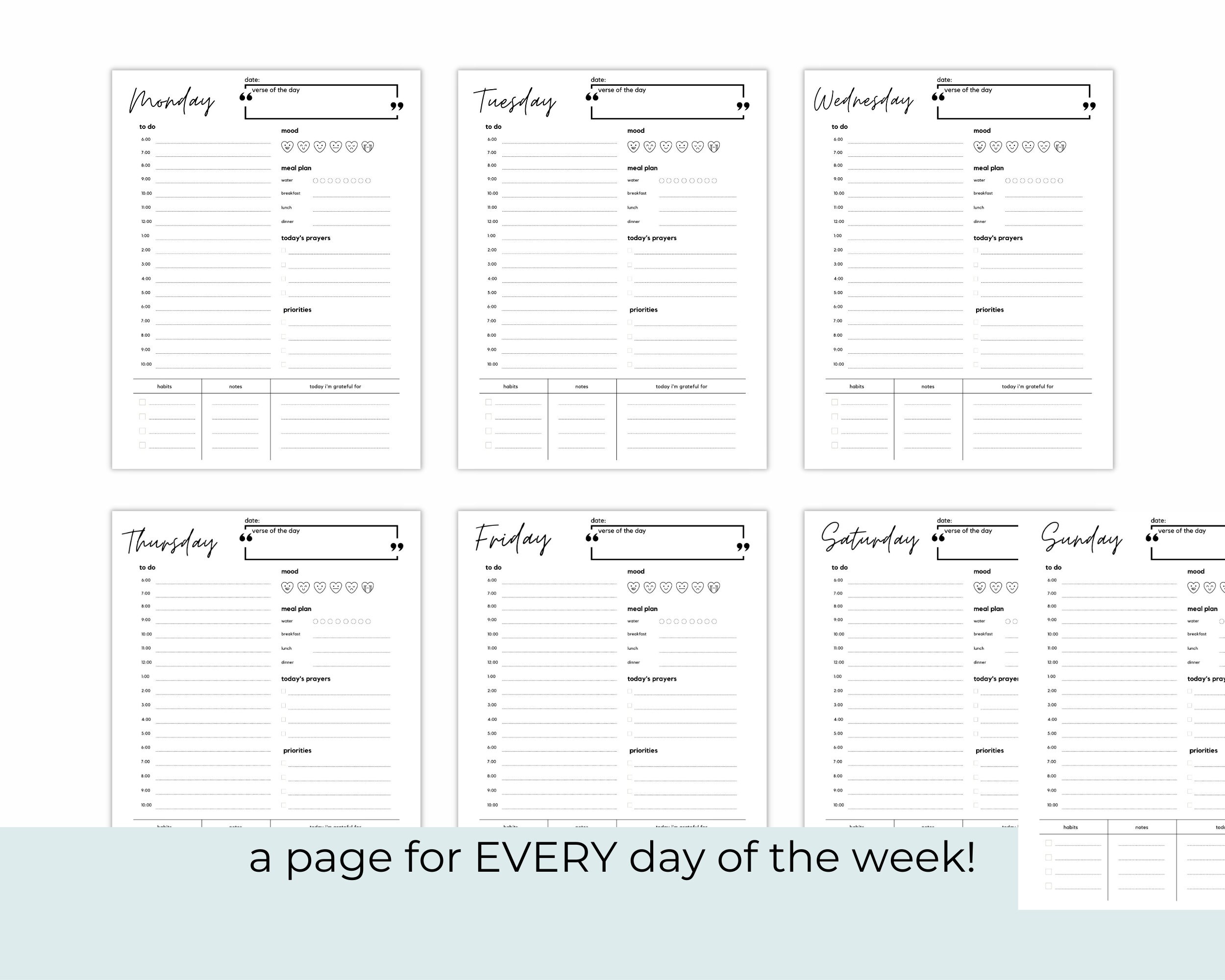 Christian Daily Planner Printable Pages Goal Planning Minimal ...
