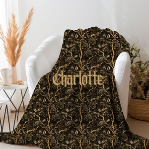 Gothic Blanket Goth Throw Blanket Custom Gothic Book Nook Blanket Goth Bedding Dark Cottagecore Goth Girl Blanket Brown Roses Decor