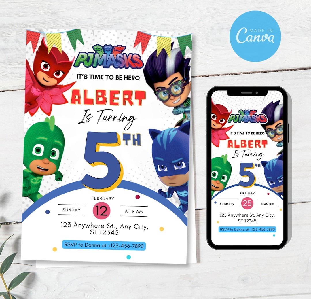 Pj Masks Invitation Template Printable Birthday Party - Etsy