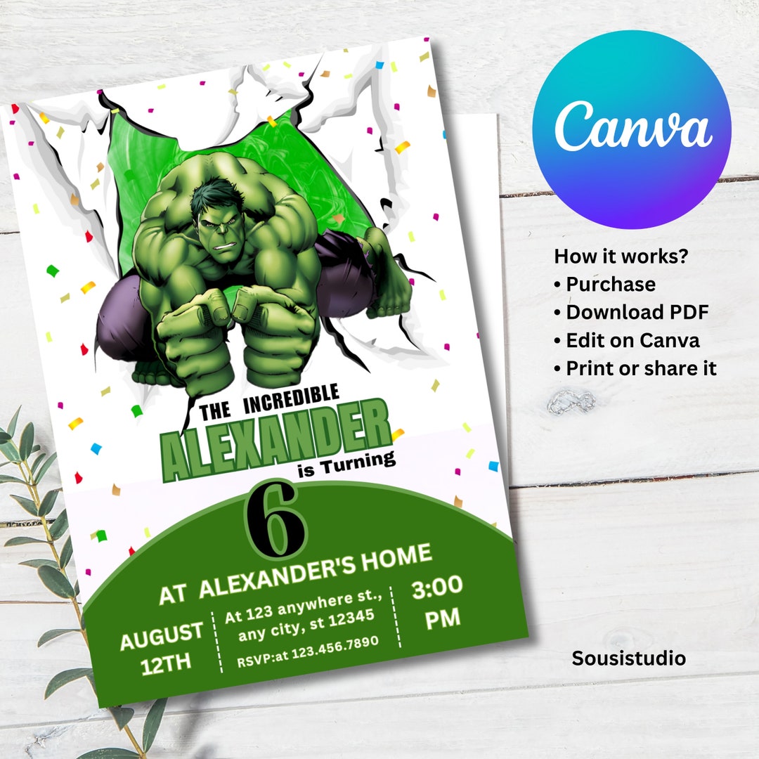Editable Hulk Invitation Superhero Birthday Party Evite Etsy