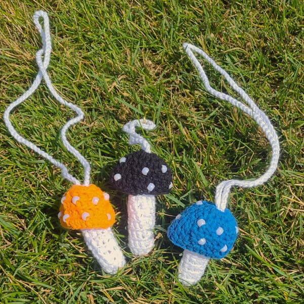 crochet mushroom keychain or lanyard vape, e-cig, chapstick, lighter holder