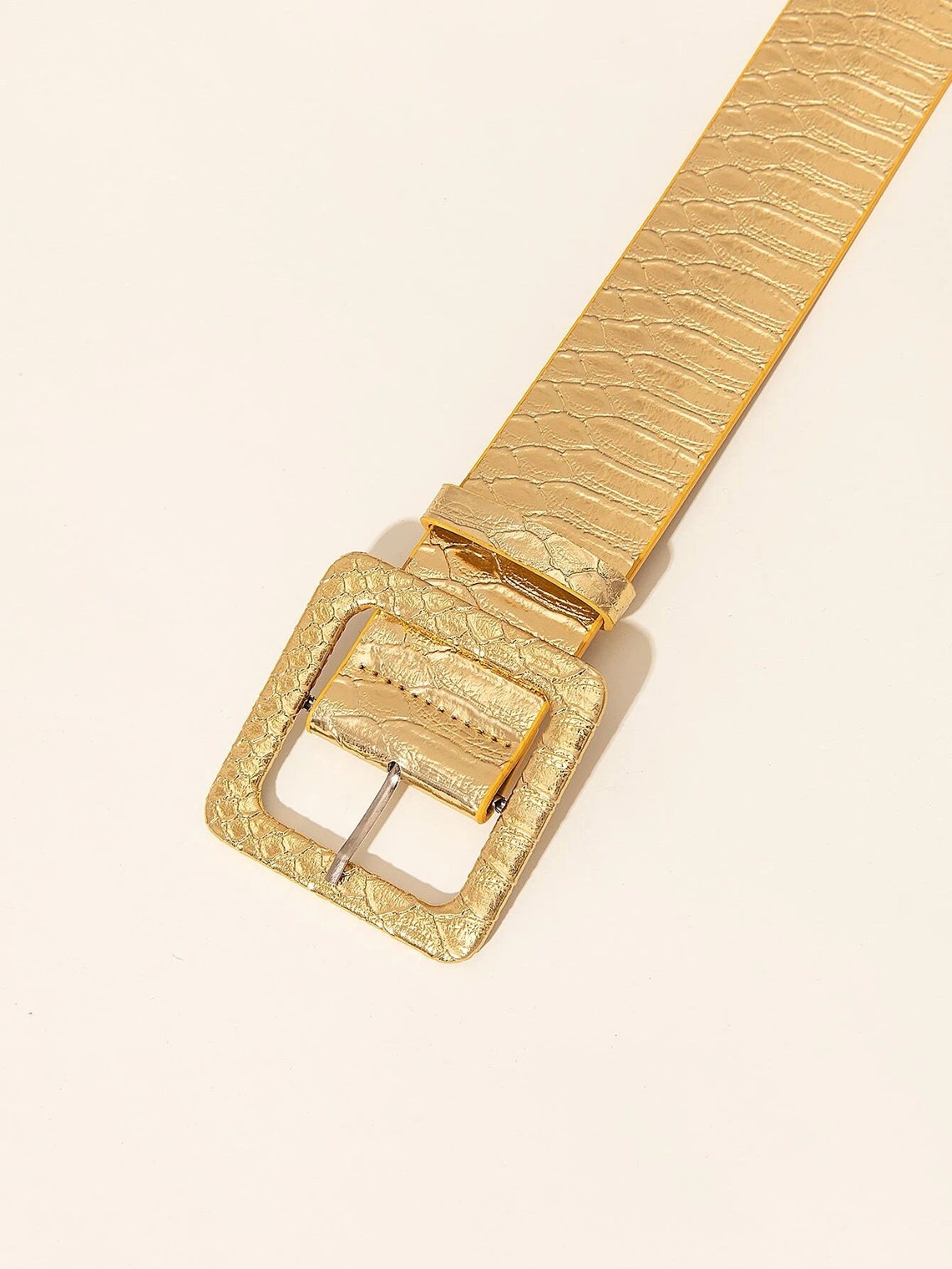 Gold Wide Buckle Belt, Gold Square Belt, Gold Wide Belt, Gold Dress ...