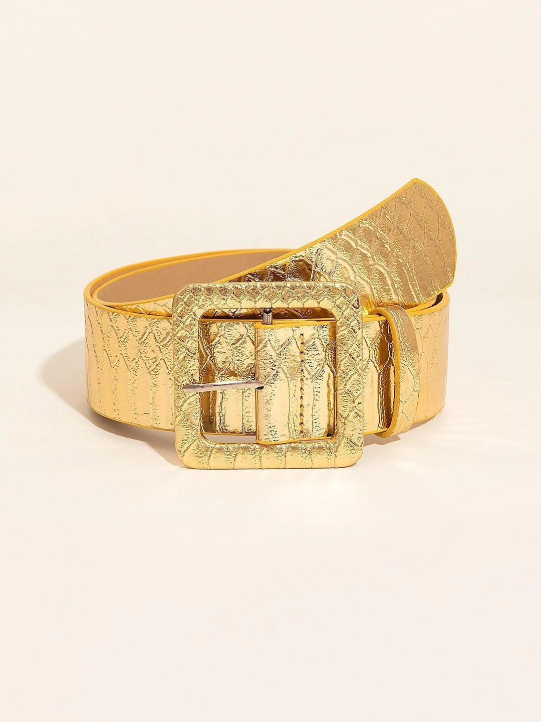 Gold Wide Buckle Belt, Gold Square Belt, Gold Wide Belt, Gold Dress