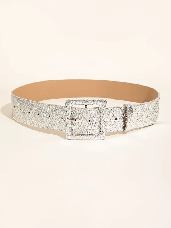 Silver Wide Belt, Silver Square Buckle Belt, Silver Dress Belt, Silver